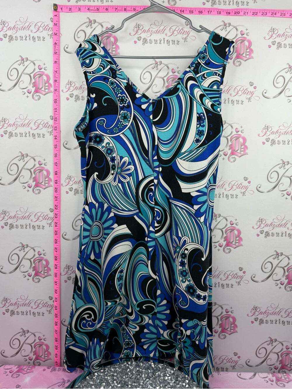Jessica dress swirls floral flowers Blue Black White Swirl Midi Dress